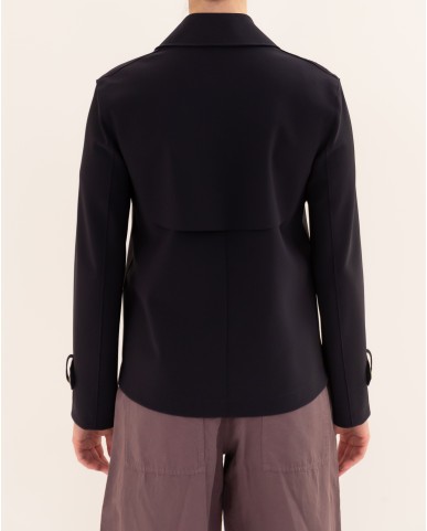 Harris Wharf - Women's Short Blue Scuba Trench Coat AG2489PJT 358 NAVY P26