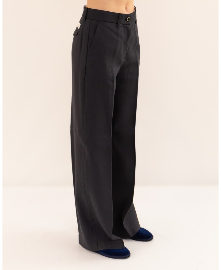 Nine in the Morning - Pantalone Fiamma Lino Blu Donna FMM27 V64 NAVY P26