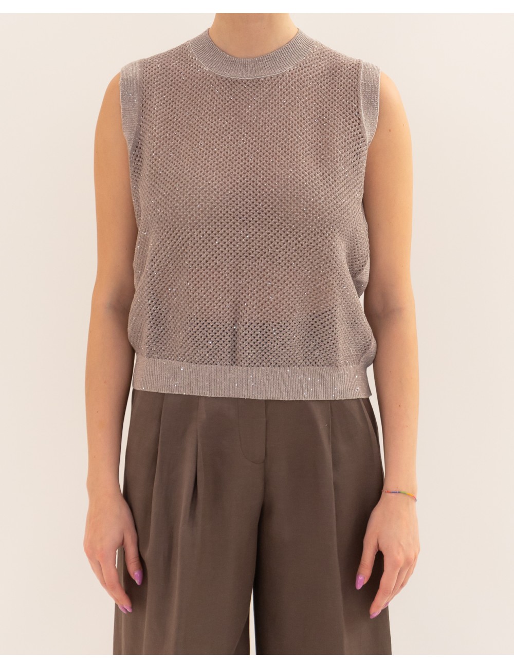 Peserico - Women's Beige Lurex Top A98208F12 9234R 03R P26